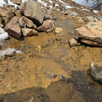雪解けで泥水の川