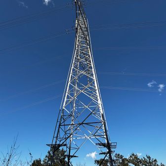 観音ケ岳に行くには、この鉄塔の真下を通ります！草木で隠れて道がなくなっているように見えますが、かき分けて鉄塔の下に入ると道が出てきます！