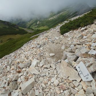 白馬鑓方向から来た場合の杓子or巻道の分岐