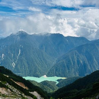 エメラルドグリーンの水が美しい七倉ダム