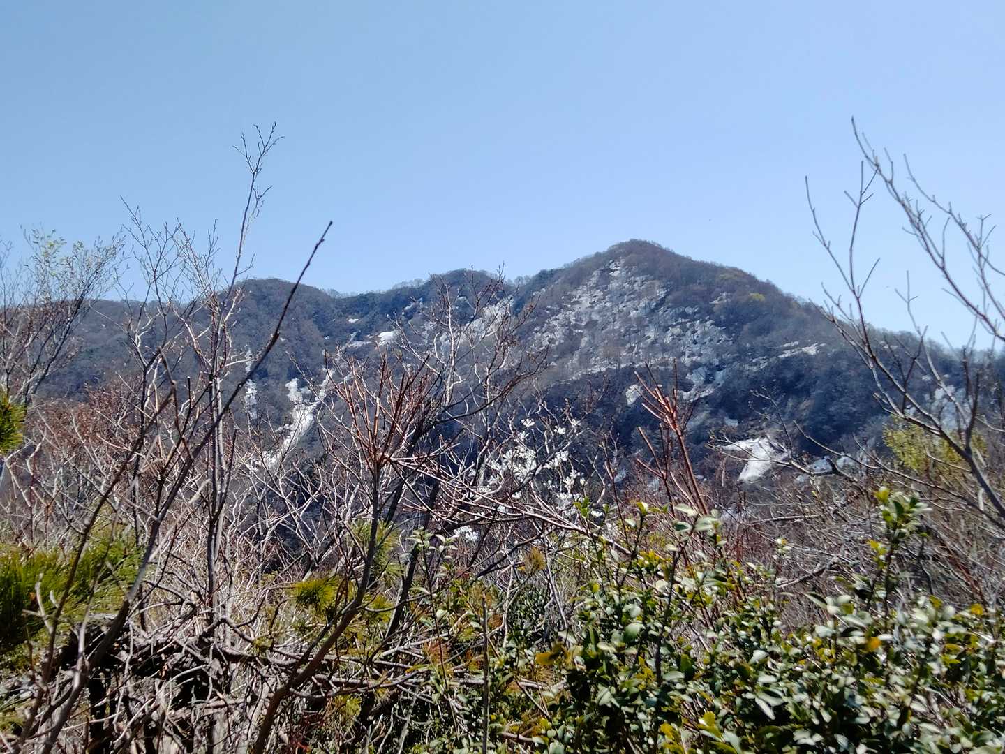 灯燈山が近づくと案外山肌に雪があります。ここまでは登山道には雪はない。
