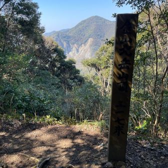 奥に見える山から降りて登ってきたとこ