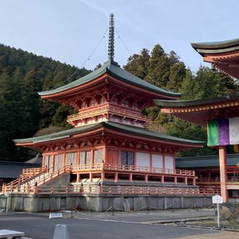 阿弥陀堂と東塔の脇を通らせていただいて山頂に向かいます