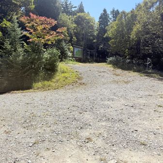 ダナ平林道終点広場。奥は飛騨一宮水無神社の鳥居あり。