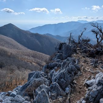天狗岩より藤原岳、御在所岳
ここから見る藤原岳がやや尖って見えるのは、武甲山みたく片面が削られているため？