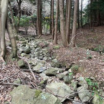 東側は大きな谷　谷底には流れてきた岩の列