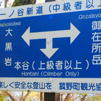 途中の本谷分岐標識。本谷への下りは見るからに近寄りがたい様相だった。
