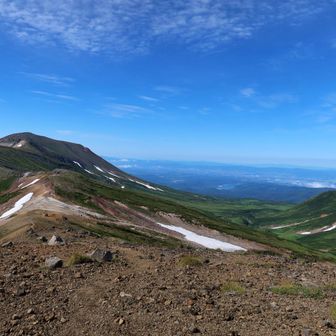 北鎮岳分岐から旭岳を見る。