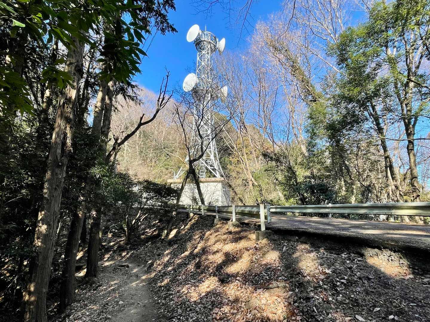電波塔がある林道を横切りトレイルを行きます。