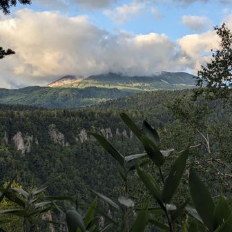 滝見台にて。旭岳山頂は雲の中。