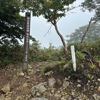 岡山県最高峰です。残念ながらガス…。軽く休んで下山します。動かないと寒いので。