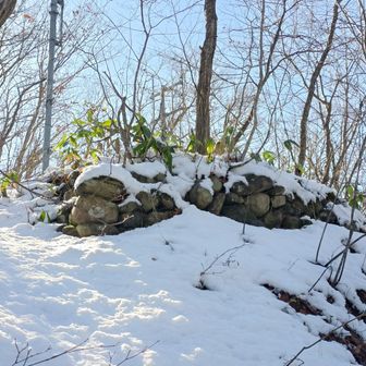 おや！？
山頂に石垣がありますよ！