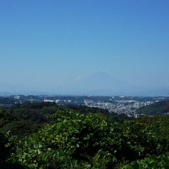 富士見百景の地に選定されたこの地からの富士山は何とかその姿を捉えることが出来るという状況。