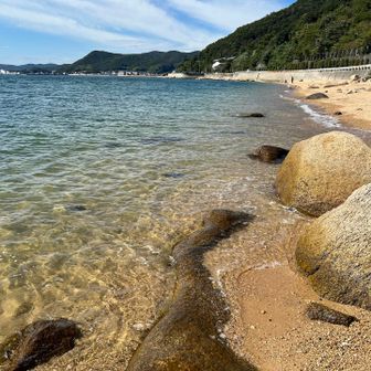 海水も青い。

あそこから登り始めた。そこそこ車道を歩くかと思ってたが、割と近かった。