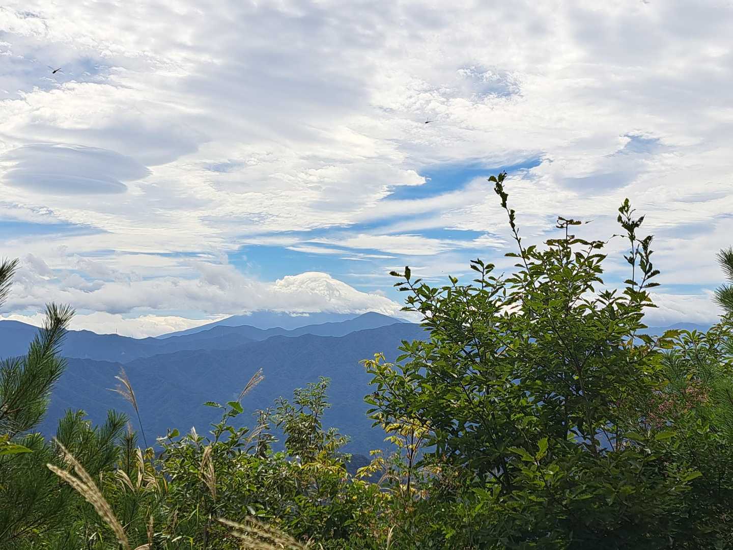 🗻は、ちょうど頭が雲に覆われていました