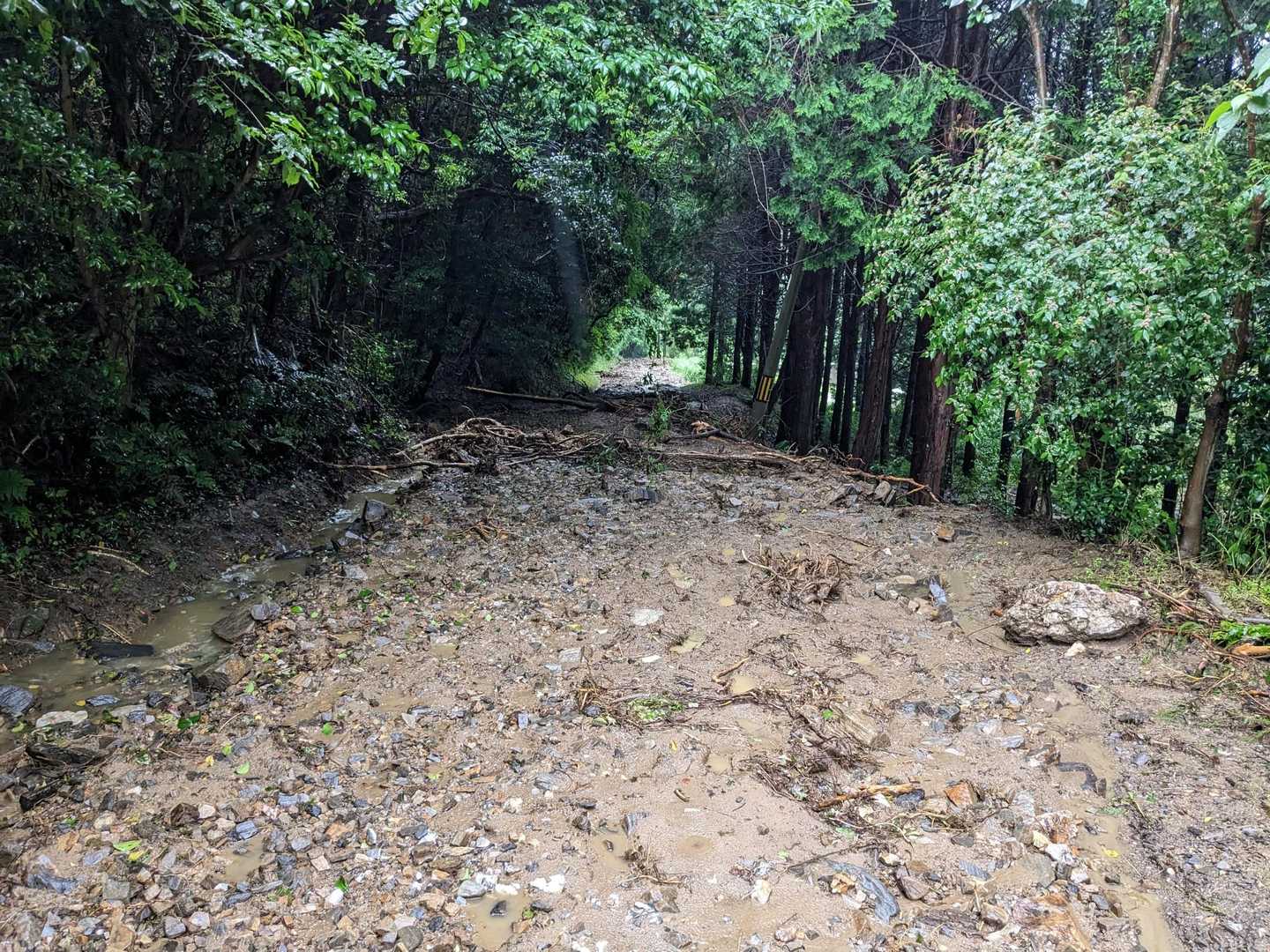 土砂が数メートルに渡って道路を覆っていました