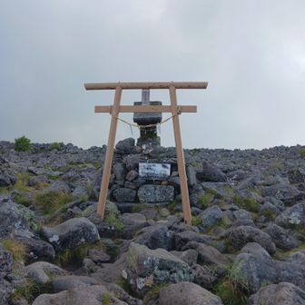 山頂標識から２分で、蓼科神社の奥社。