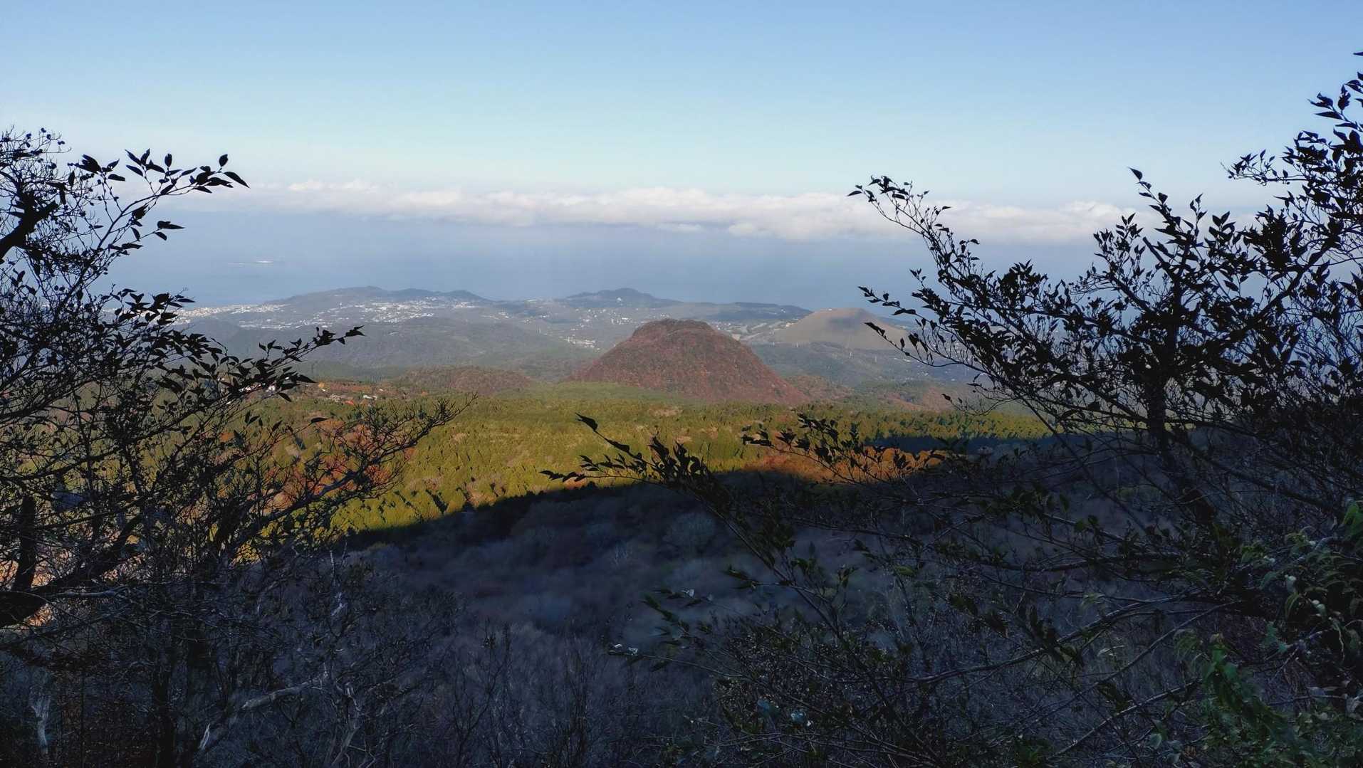 途中ひらけた場所から
奥側に大室山が見えました