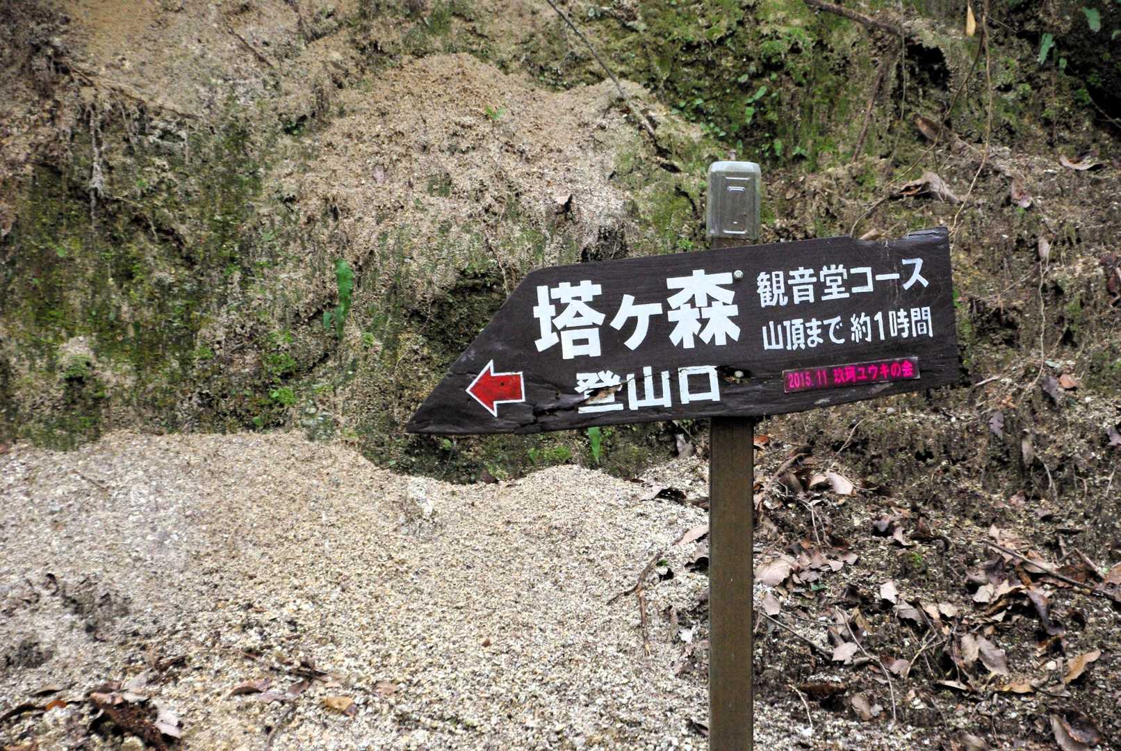道路脇の駐車スペースに車を停めさせていただき、５分程度で登山口に到着。山頂までは１時間。