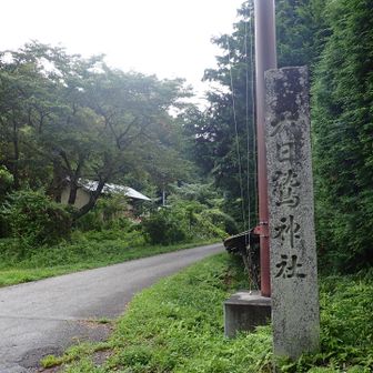 道路を歩いて天日鷲神社の石碑からスタート地点に戻る