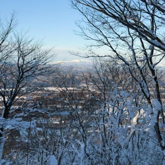 奥に栗駒山が見えている