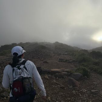 ツアーは終わりだけど、時間あるからそのまま登山再開
ガスの中も幻想的で良いな
未知との遭遇しそう