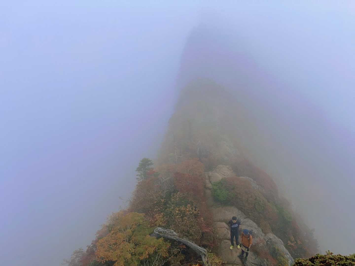 天狗岳は雲の中。
雲が厚くて色付き具合もわからん。