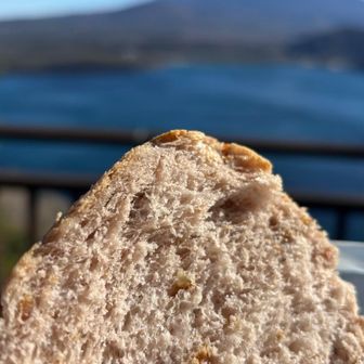 昼食のクルミパンと富士