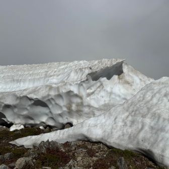 気温上昇で雪庇が
パックリ割れてる所がある