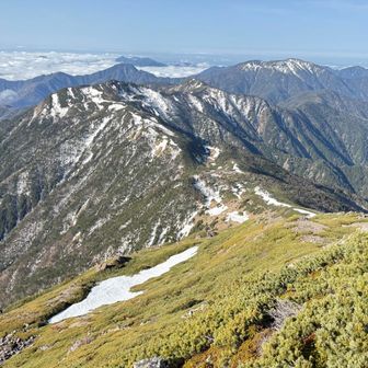 手前昨日登った茶臼岳と希望峰