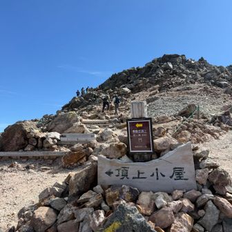 左は頂上小屋、右の山頂ルートへ行った