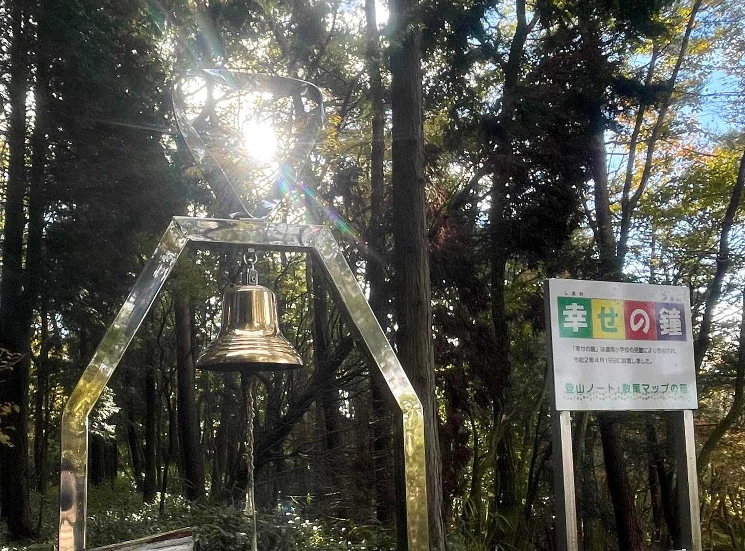 曽良山、鶴岡山、西山の山頂にある
幸せの鐘🔔のオブジェ
　
この時期のこの時間帯に天気が良ければ
オブジェのリング部分に太陽がはまる😳
何かが起こるか🤔❓
　　　　　　　　　　
幸せ感が増しそう...🤫