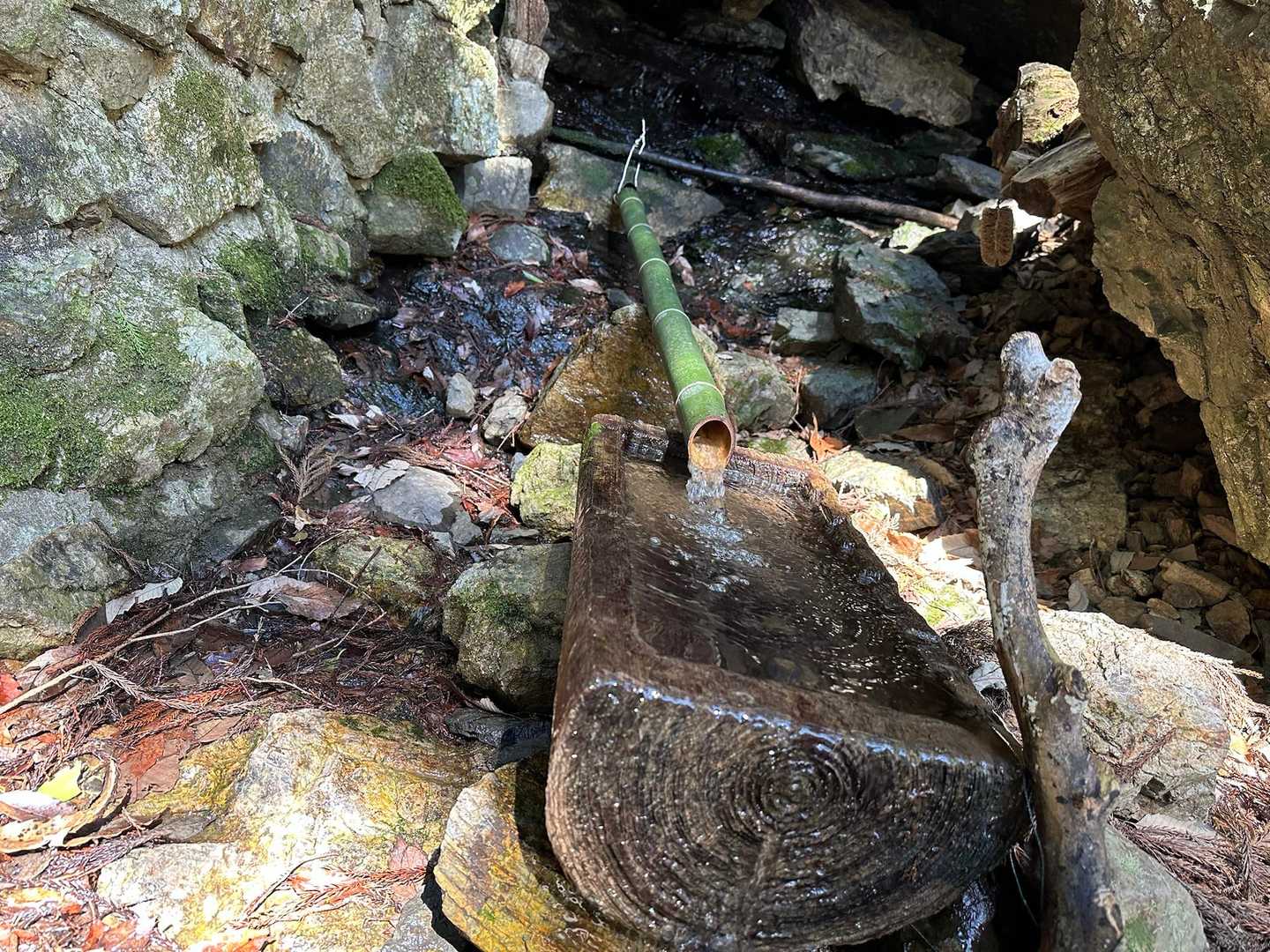 おみたらし
誕生山の中腹に、山から悪き出る清水があり、ここは誕生神社の登拝の道の傷にあって、玄拝者の「手水所」であり修行者の禊所でもあった。
また悪山神話では高天原から豊華原中津国への使者として遭わされた天若日子命が娶った笠神の上神神社の下照姫がお産のときにこの清水を使ったとも言われている。

この時に生まれた姫をこの滝の名前から「御手洗姫命」とし、この姫神は天王山の北側の美濃市御手洗の真木倉神社に祀られている。
下無姫の出産に縁があるということで、このおみたらしの水には安産の恵みがあると言われ、妊婦の信仰を得てきた。
藍見地区地域づくり委員会