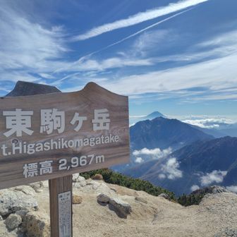 この看板は伊那市（裏と言ってはいけない）
長野側の言い分では木曽駒が西なので西駒、甲斐駒は東なので東駒らしい…