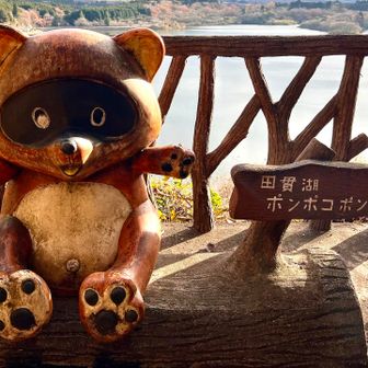 富士山を見ようと、たぬき展望台へ👣
ポンポコポン太と一緒に….