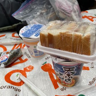 少し降った所でお昼です。
いつものカップ麺。塩分が染みる(∗ˊ꒵ˋ∗)