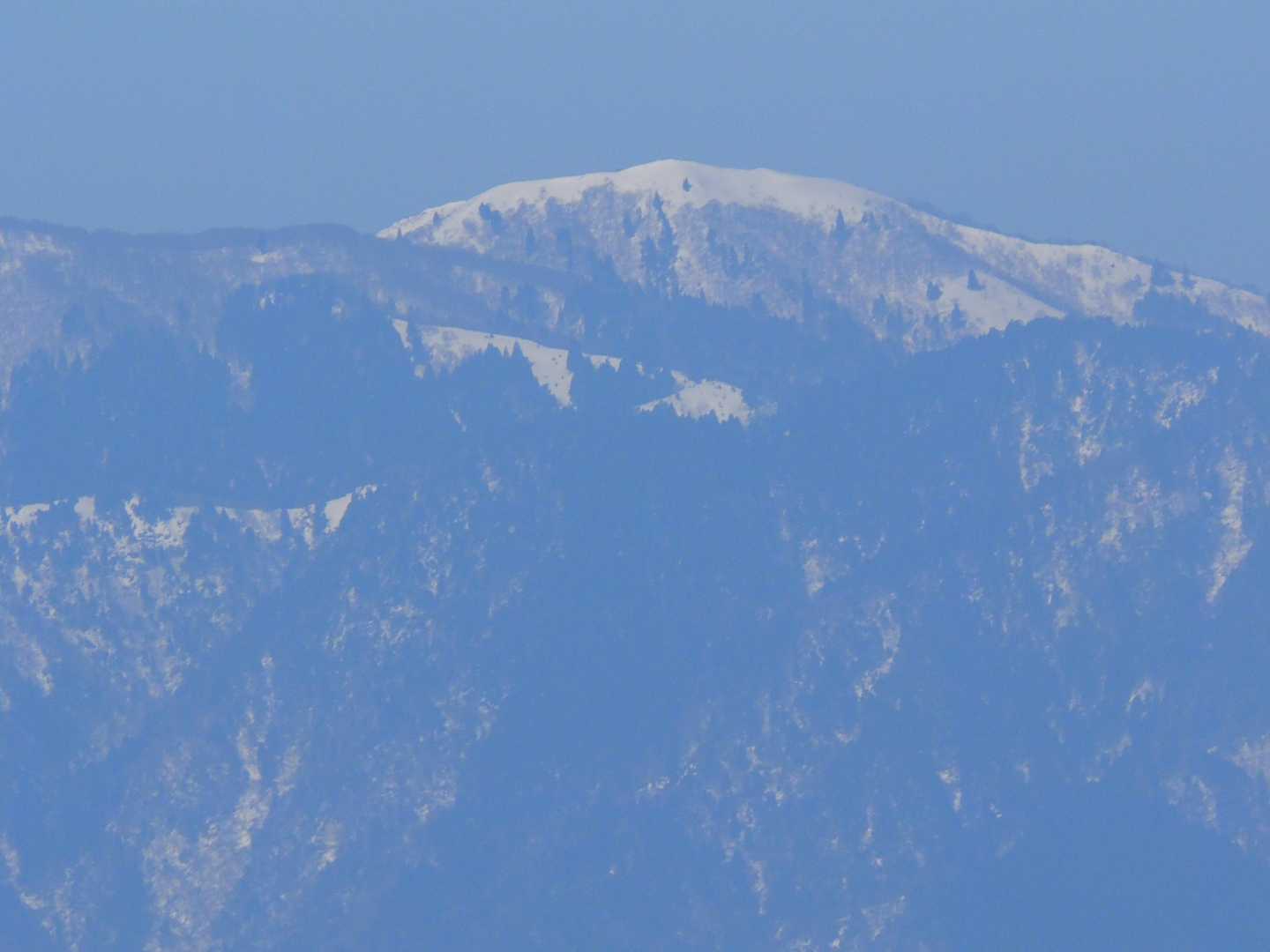 コヤマノ岳とその右背後に僅かに黒っぽく見える武奈ヶ岳。左手前は前山（999m）か。