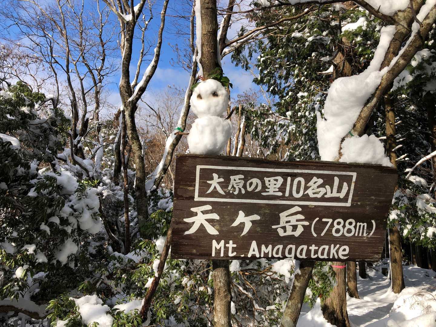 眺望のない山頂に登頂しました。雪だるま作りに興じる