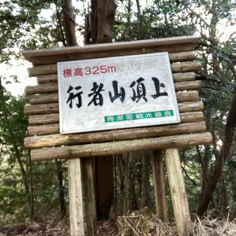 山頂看板は根元が傷んでいて後ろの木にもたれかかった状態