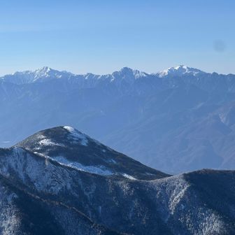 南アルプスの北部の山々
その手前に編笠山