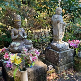 下山は見返峠方面へ。
西光密寺の大日如来像と弘法大師像。
お寺には誰もいない様でしたが綺麗な花が生けてありました。
🙏