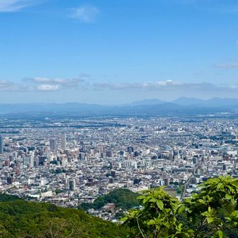 市街地と遠くの山々