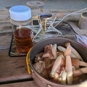 出汁、鶏肉、ぶなしめじ