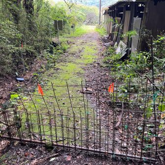 浅間山登山口の猪柵
針金で開閉が固定されてます