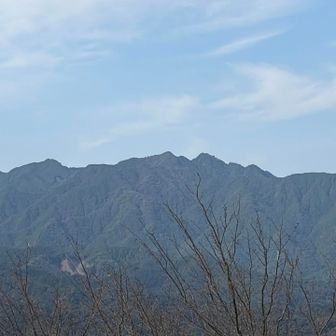 山頂から西方向を望む
矢頭山(中)と髯山(左)