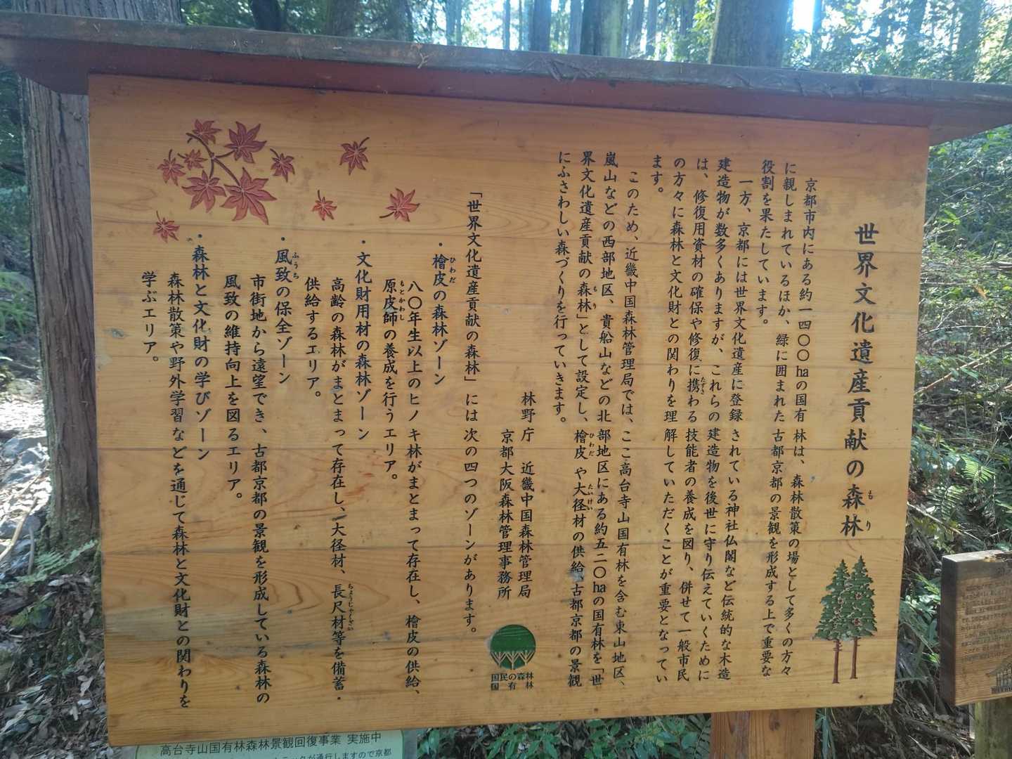 森林の説明板。