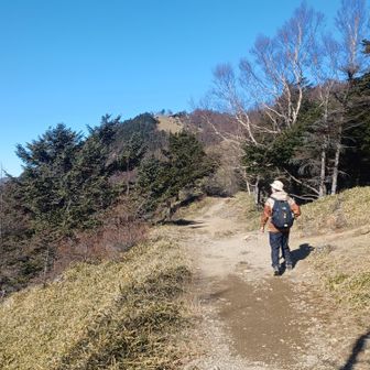 振り返って雲取山。
七つ石小屋で一緒にネコを可愛がっていたソロ登山のお姉さんとスライド。よく登るの？って聞いたら、「これが二回目の登山」だって…😲　オッサンも頑張んなきゃ😅