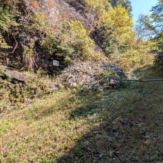 一度下山し、先ほどの怪我も大したことなさそうなので、欲張って寺田小屋山へ。また林道歩きが長いのですが、ジャリの林道ではなく、雑草や苔で足への衝撃が少なく辛くない。ここが寺田小屋山の登山口。いきなり崩壊してます！