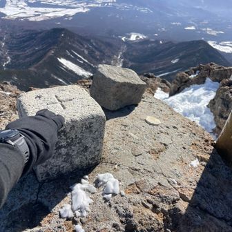 赤岳山頂の三角点にタッチ