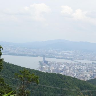 ヤマップ選択道と如意路が合流する展望台。
浜大津が見えています。もやっとです。
如意ヶ岳付近は新林道が多くできてます。